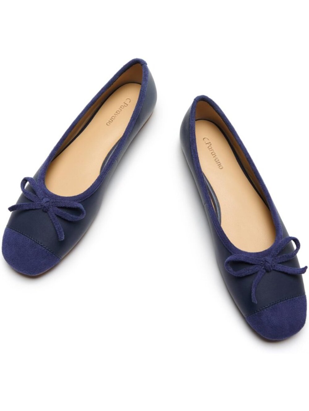 Women's Navy-New Ballet Flats Square Toe Bow Slip On Dressy Flats Pull-On Shoes